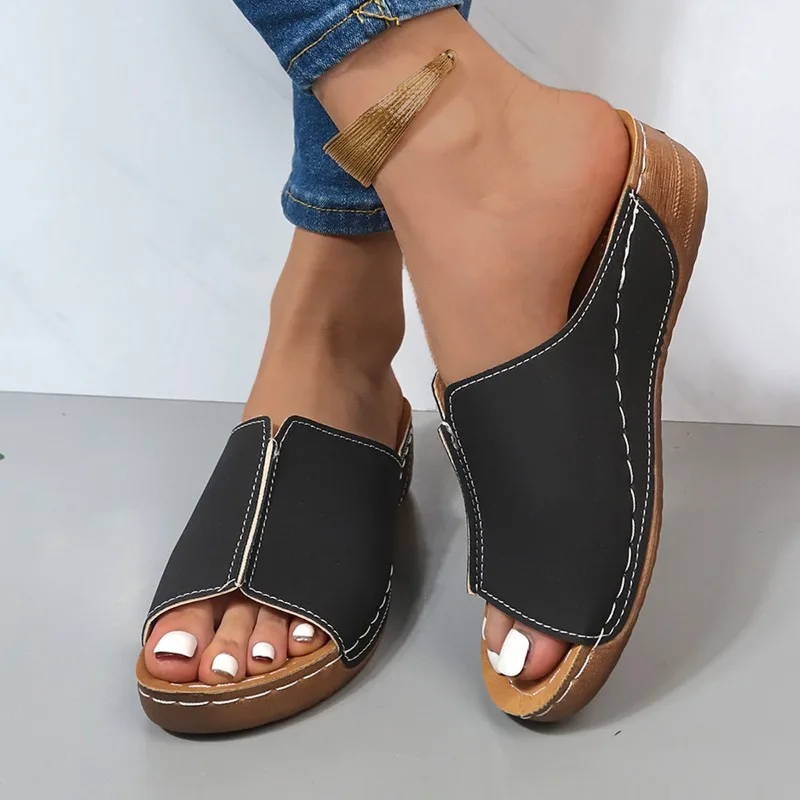 Women's Summer Flip-flops Fashion PU Platform Women's Sandals Bohemian Style Casual Wedge Heels Home Trend Slippers Women