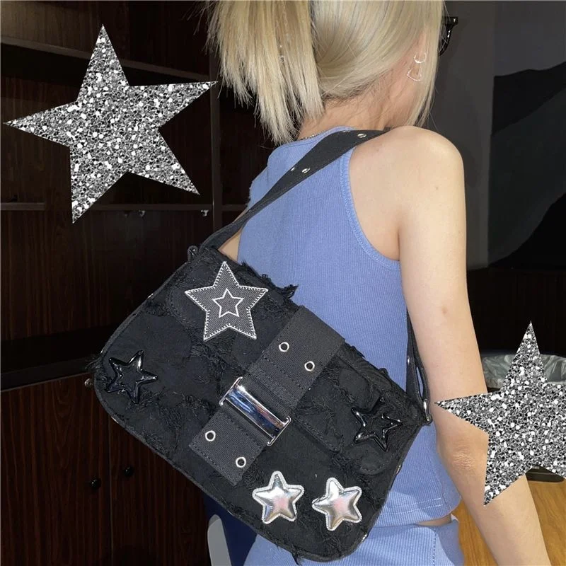 Women's Vintage Y2K Star Denim Shoulder Bag