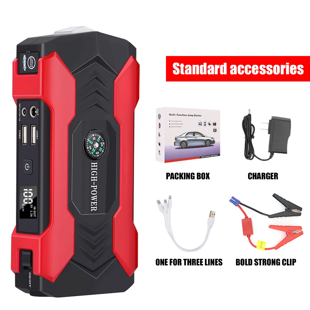 portable car jump starter 20000mAh 12V Car Battery Booster Car Battery Starter Portable Emergency 15V/1A 4 USB Wireless Charging LED Torch car battery jump starter