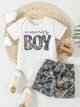 Summer Baby Boy Camo Bodysuit & Shorts 2-Piece Set, Stylish & Versatile for a Handsome Look 1