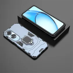 Enhanced Shockproof Armor Protective Phone Case with Metal Holder and Silicone Bumper for OPPO A60 (NavyBlue)