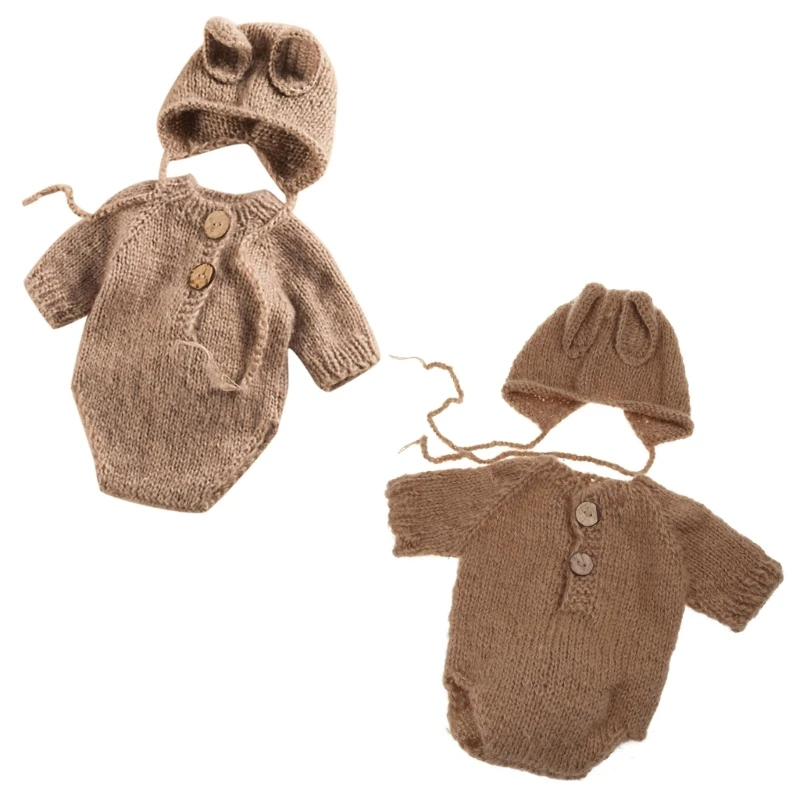 

1 Set Knit Baby Hat Romper Set Newborn Photography Props Outfit Infant Clothing