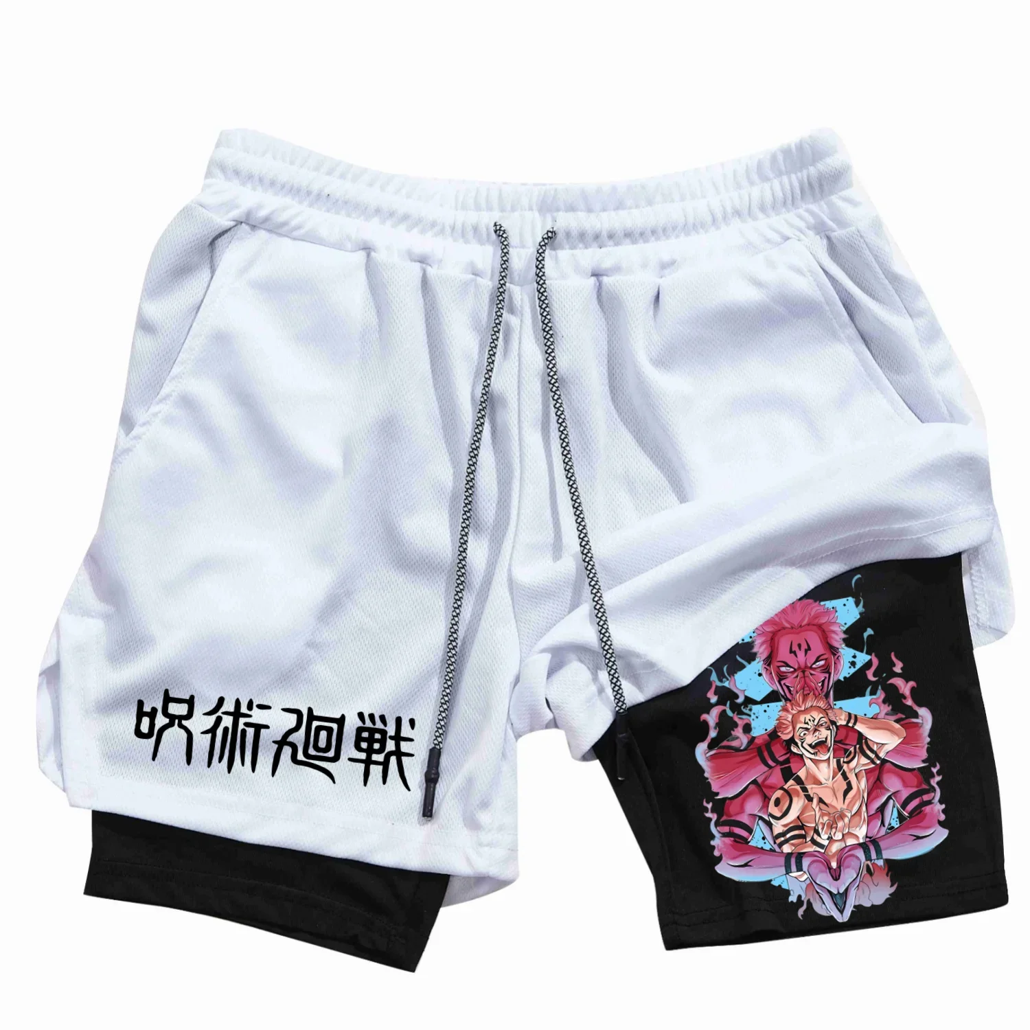 Itadori Yuji 2 in 1 Compression Shorts for Men Anime Jujutsu Kaisen Performance Shorts Basketball Sports Gym Shorts with Pockets 6
