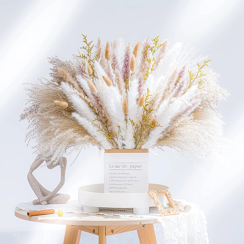 

Natural Dried Flowers Fluffy Pampas Grass 80Pcs Bouquet Boho Home Decor Reed Limonium for Wedding Floral Arrangements Decoration