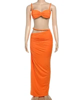 Weird Puss Bandage Ruched 2 Piece Set Women Square Collar Bra+Skinny Long Skirts 2025 Summer Vacation Beach Party Trend Suits - Image 6