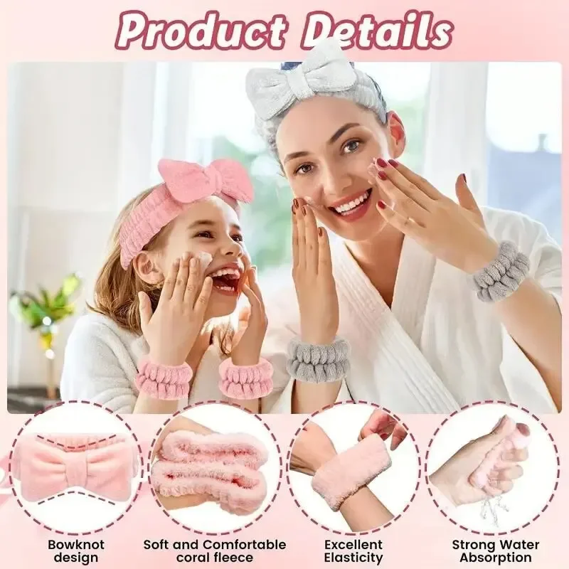 Plush Coral Fleece Hair & Wristband Set for Women - Super Absorbent & Waterproof Accessories