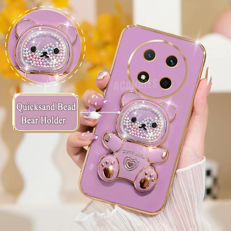Magic7lite Luxury Quicksand Bear Holder Plating Silicone Stand Case