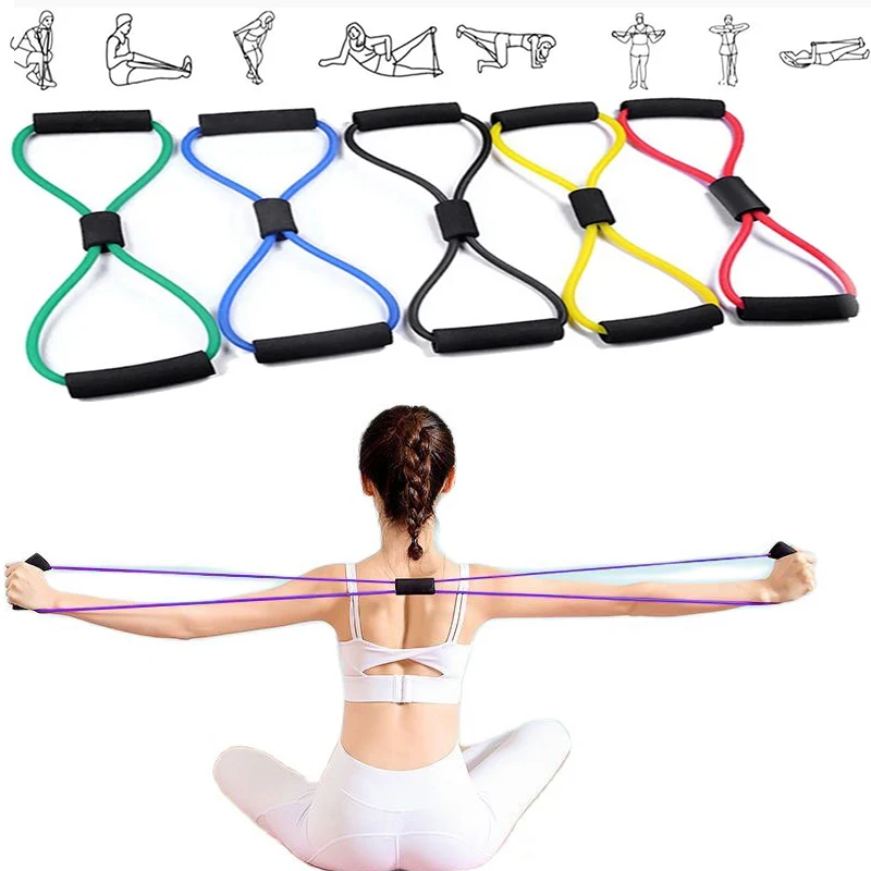 Yoga Training 8 Word Elastic Band Chest Developer Rubber Expander Rope  Sports Workout Resistance Bands Fitness Equipment Gym