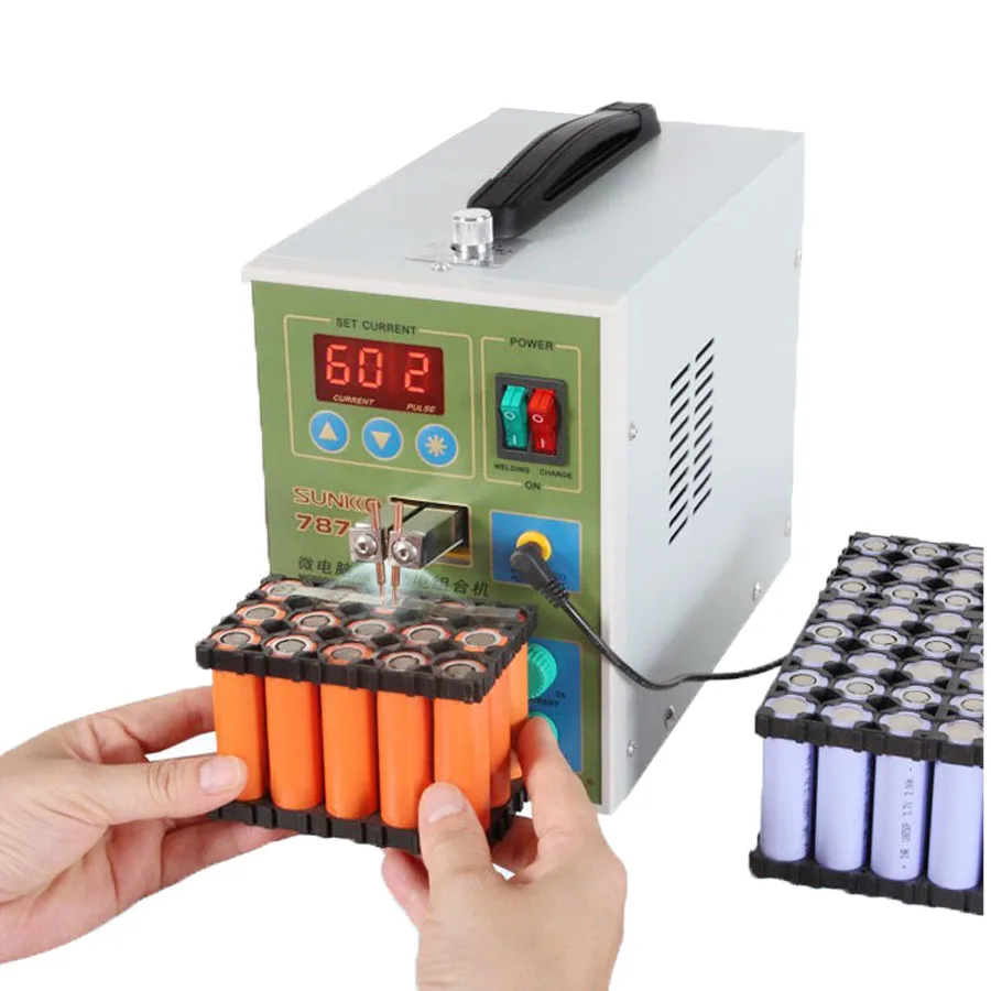 787A+ Spot Welder 18650 lithium battery test and charging 2in1 double pulse precision welding machine LED lighting 220V diy mini spot welder 110 gear spot welding machine fast charge lithium battery with spot welding pen nickel sheet charging cable