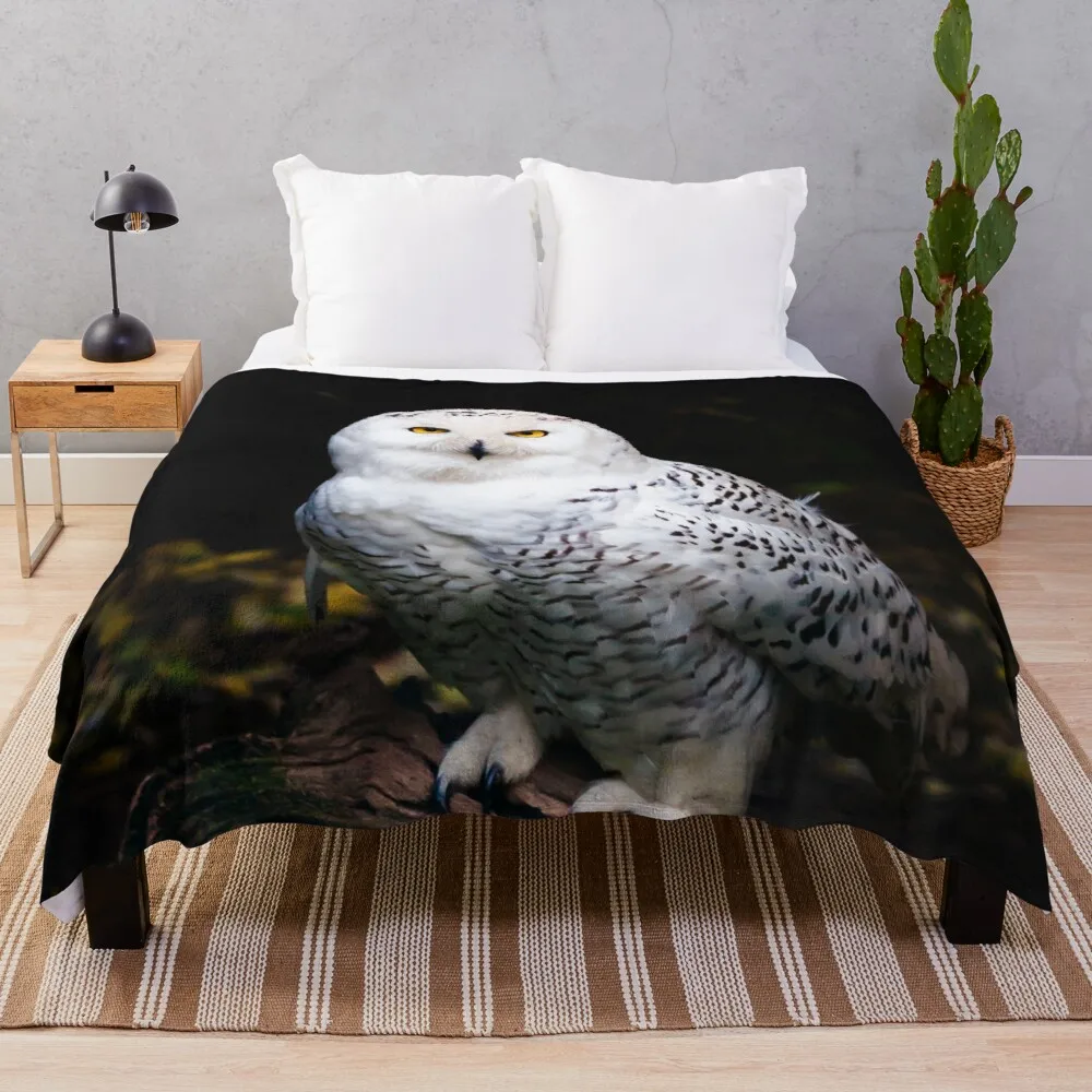 

Majestic winter snowy owl Throw Blanket Flannel Blanket