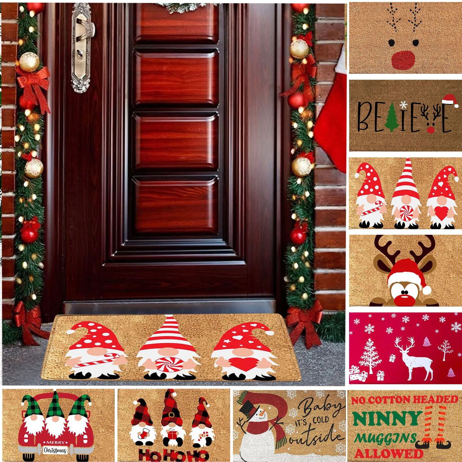 Welcome Winter Door Mat Non Slip Funny Gnomes Entrance Mats Christmas Winter