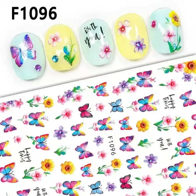 1PCS 새로운 흑백 나비 꽃 네일 아트 스티커 Y2K 튤립 로즈 스티커 손톱 자기 접착 네일 아트 장식