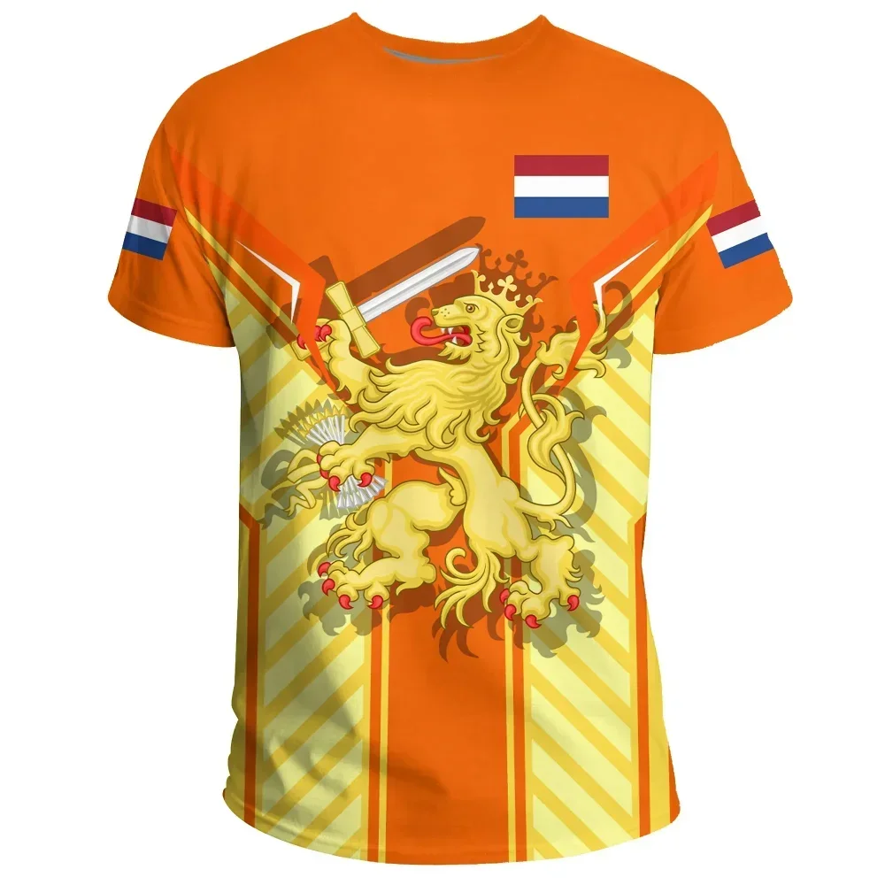 

Netherlands Men T-Shirt Netherlands National Emblem Flag 3D Print Unisex Fashion O-Neck Top Oversized Loose Hip Hop Short Sleeve