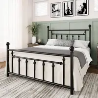 14 Inch Queen Metal Bed Frame with Vintage Headboard, Footboard, Underbed Storage, No Box Spring Needed, Easy Assembly, Black 3