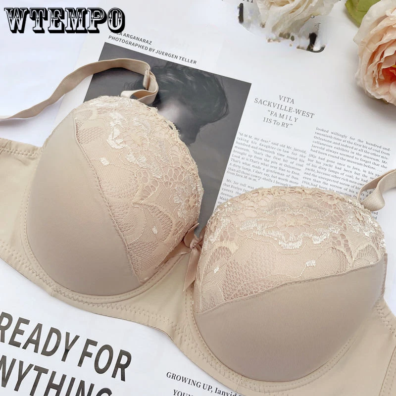 

Sexy Lace Bras for Women E Cup Plus Size Thin Traceless Underwear Gathering Seamless Adjustable Bralette Push Up Sensual Bra
