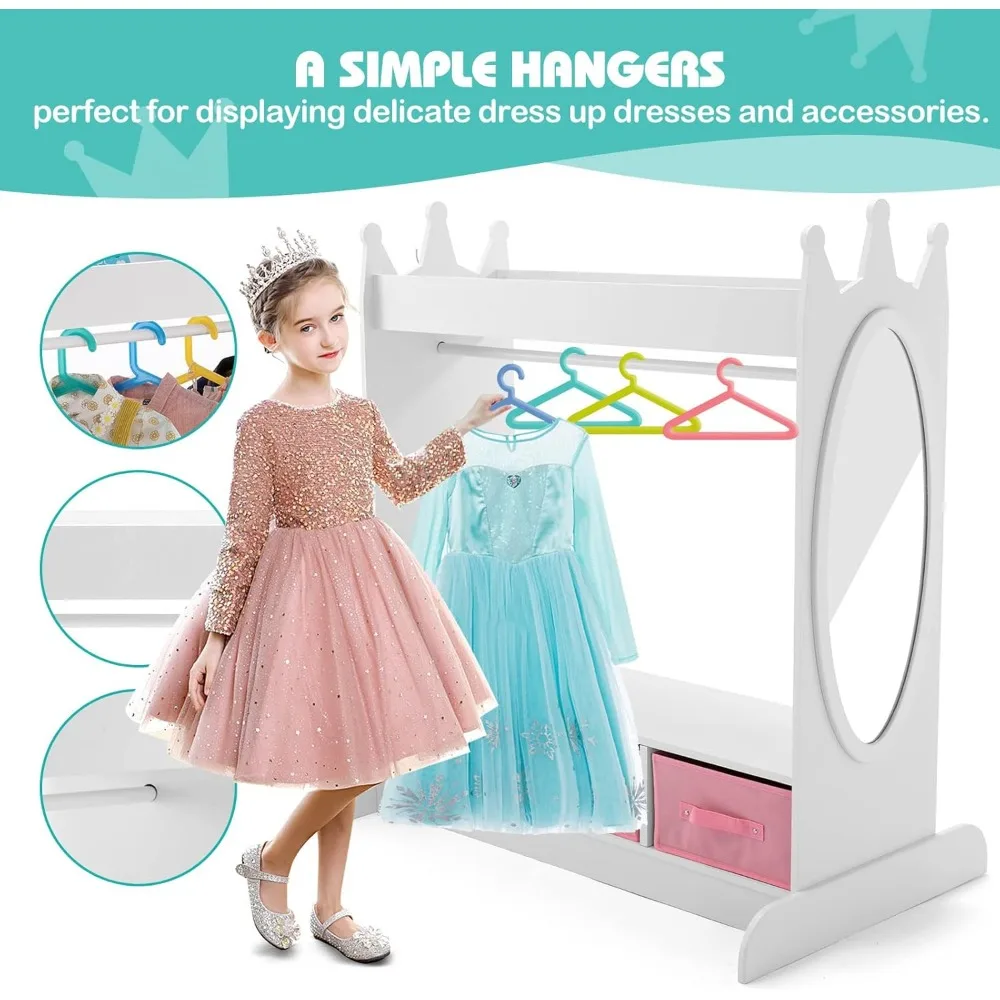 Kids Dress Up Storage with Mirror and Drawers, Kid Armoire Dresser, Pretend Storage Closet for Kids, Costume Wardrobe W/Side 4
