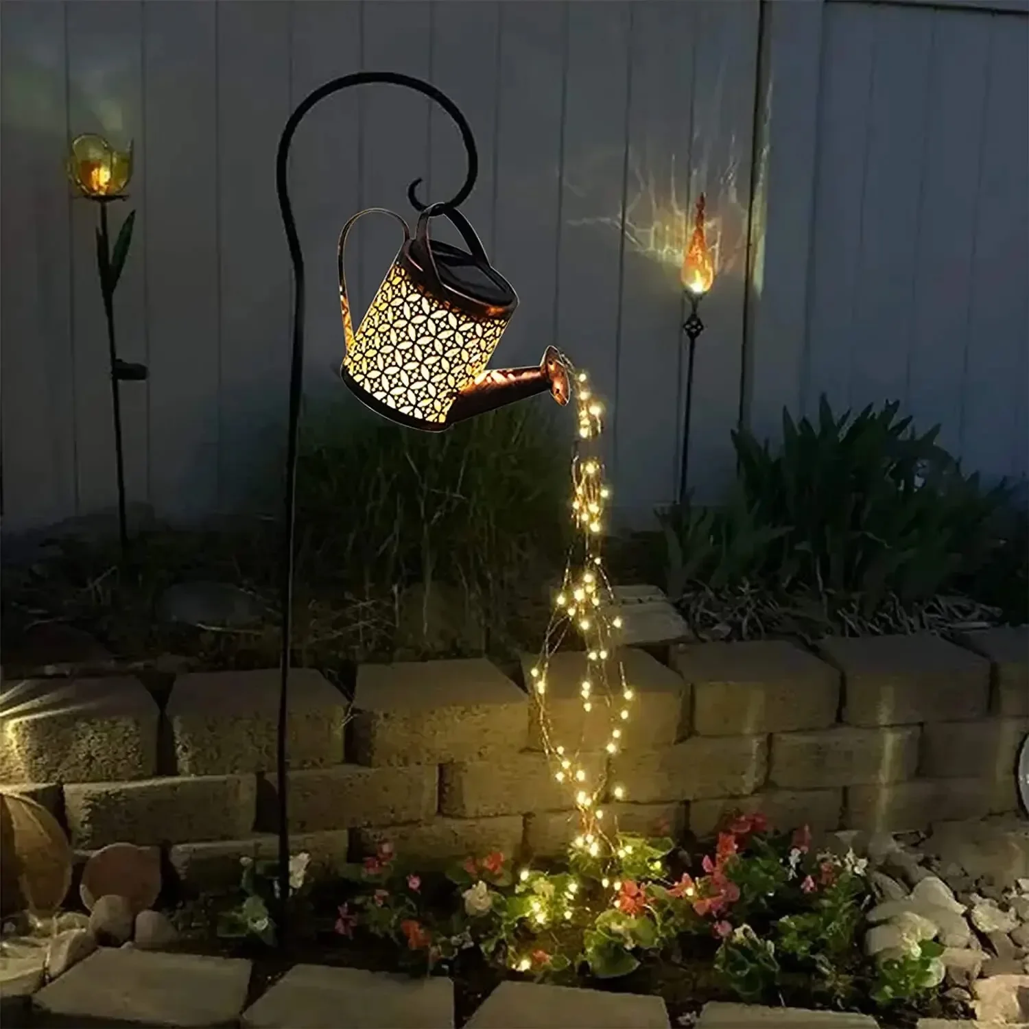 Solar Powered Garden Shower Light Watering Can Lights Star Light LED Outdoor String Fairy Lights Waterfall With Bracket