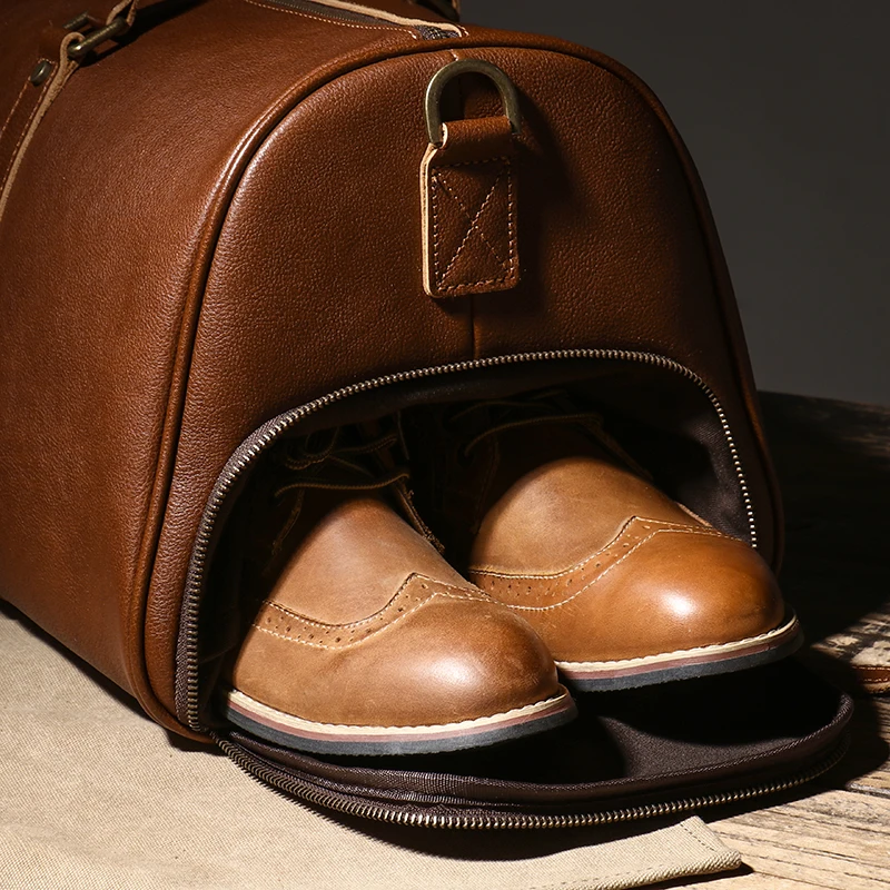 LUOKIR High Quality Men's Travel Bag Genuine Leather Luxury Luggage Bag Women's Weekend Duffle Bag Vintage Business Handbag 5
