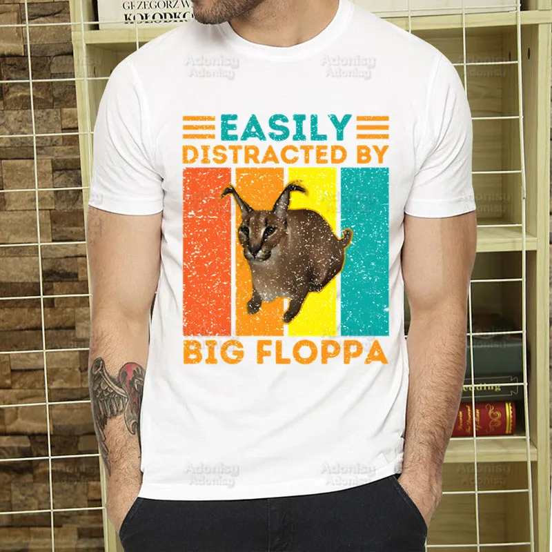 Фото Футболка Kawaii The Floppa Мужская, милая рубашка с принтом, модная, с изображением кота Каракала, забавная, повседневная, топ с коротким рукавом №3