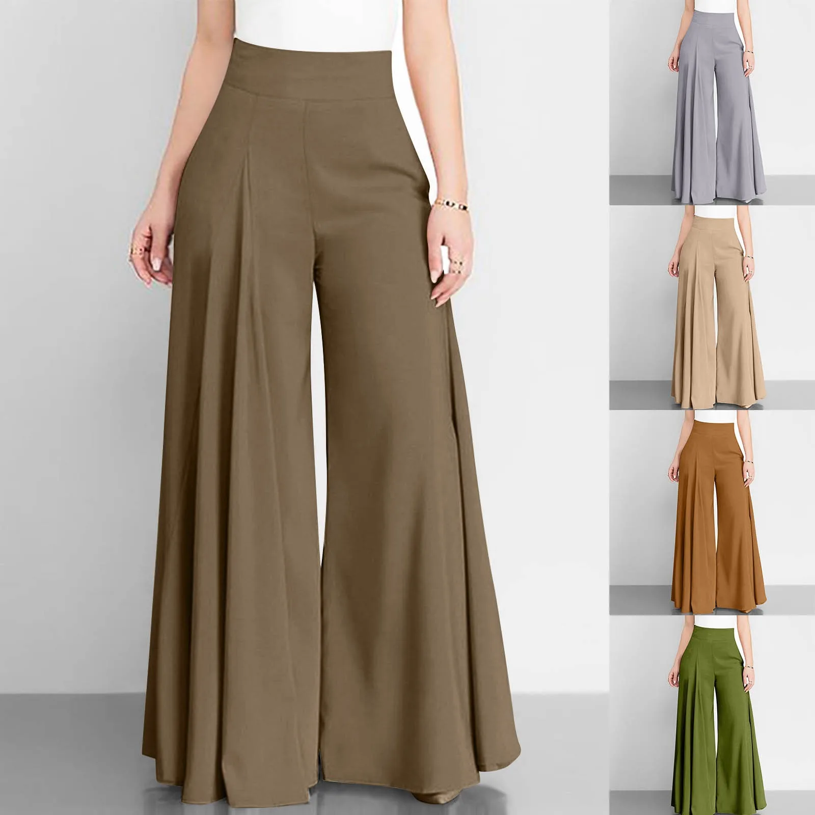 

Women's High Waisted Wide Leg Pants Thin Style Casual Pants Solid Color Comfortable Relaxed Ladies Trousers With Pockets