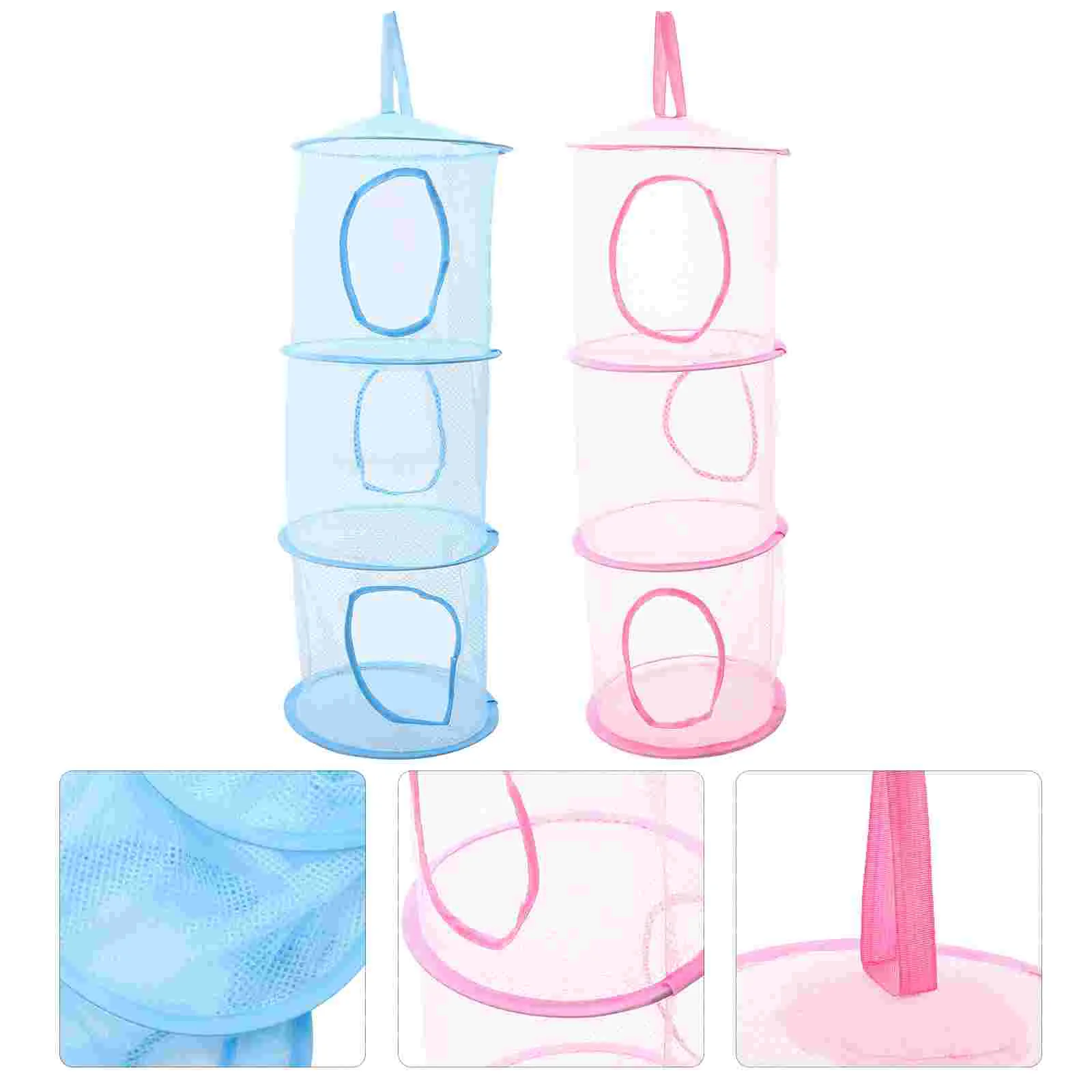 

2 Pcs Hanging Storage Basket Clothes Drying Rack Stuffed Toy Display Net Organizer