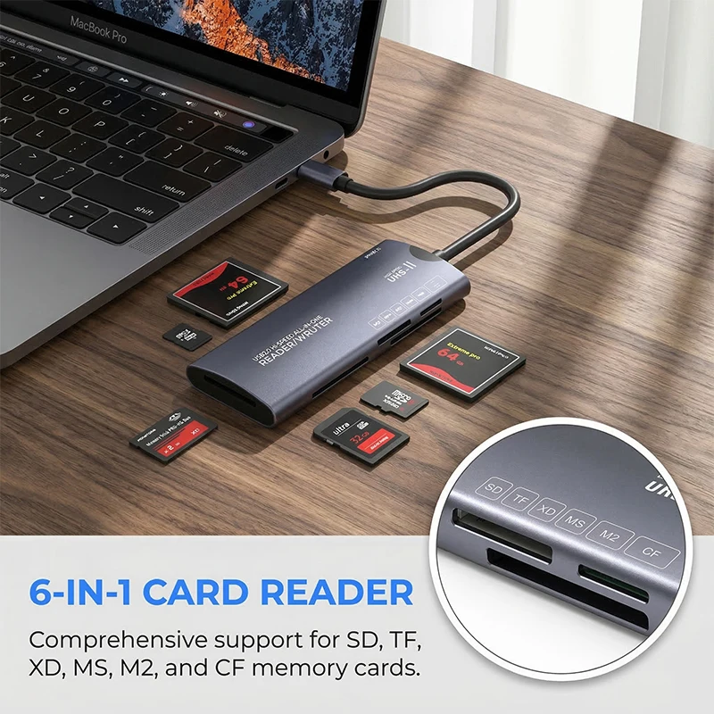 6 in 1 USB 타입-C 카드 리더 SD TF CF MS XD M2 메모리 카드 리더 480Mbps 어댑터 (아이폰 15, 16, 17, 노트북, PC용)