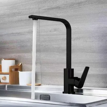 Nero/Argento 360 ° Rubinetto da cucina con rotazione in lega di rame, lavello da cucina, rubinetti caldi e freddi, miscelatore da piano 1