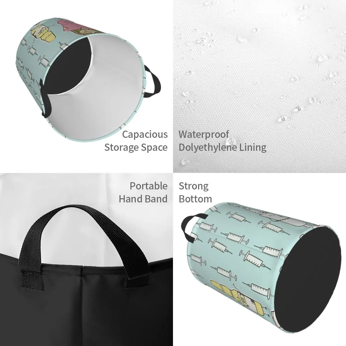 Cartoon Ladies Nurse Doctor Printed Laundry Basket Foldable Large Clothes Storage Bin Baby Hamper