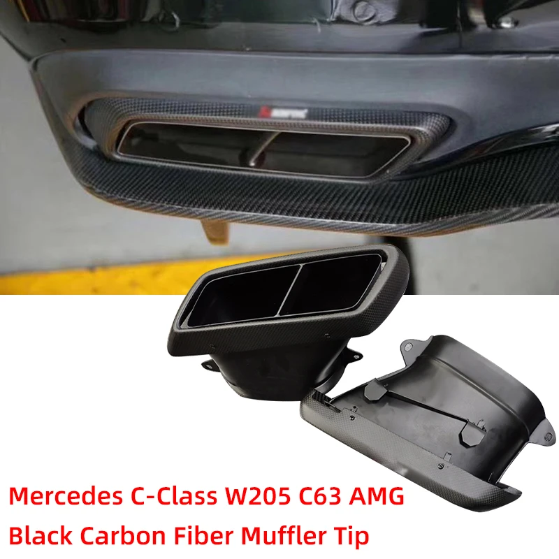 Fit For Benz Mercedes-AMG W205C63S Carbon Fiber Rectangle Muffler Tip W205 S205 C205 A205 Upgrade Exhaust Tail Pipe