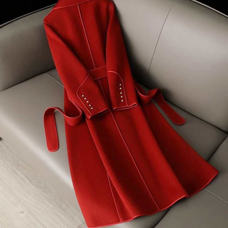 2023 Spring and Autumn New Double Sided Fleece Coat Medium Length Slim Fit and Slim Fleece Coat Trench Coat for Women