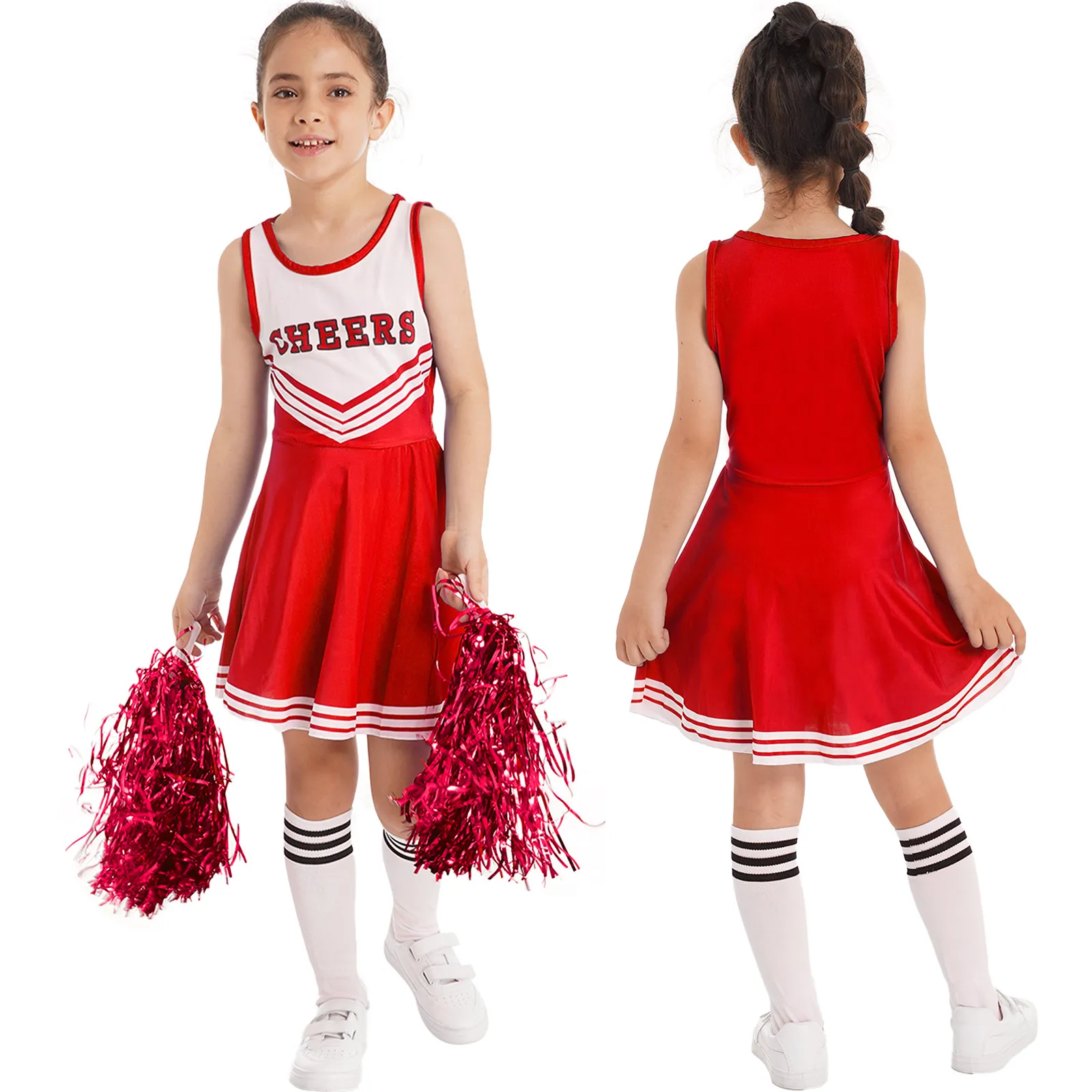 Disfraz de animadora para niños, uniformes de animación para niñas, vestido  con calcetines y flores de animadora, ropa de Cosplay para Halloween -  AliExpress