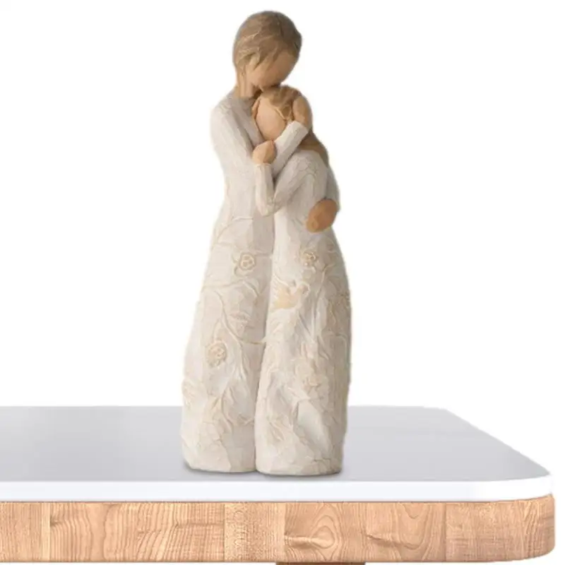 Engraved Hand Painted Figure Imitation Wood Carving DIY Love Couple Statue Ornament Nativity Collection Decorative Statue