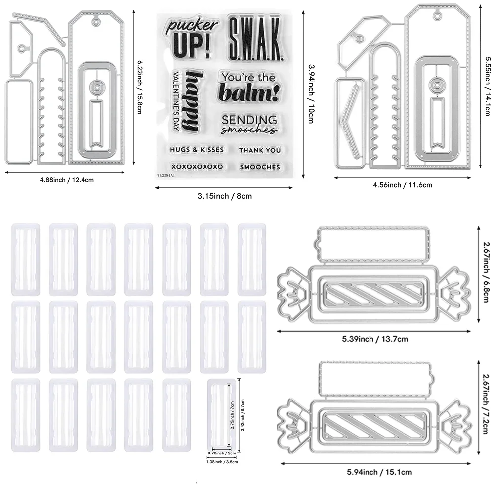 플라스틱 투명 직사각형 돔, 커팅  호환, 자가 접착 립밤 파우치, DIY 공예 선물 카드용 돈 지갑