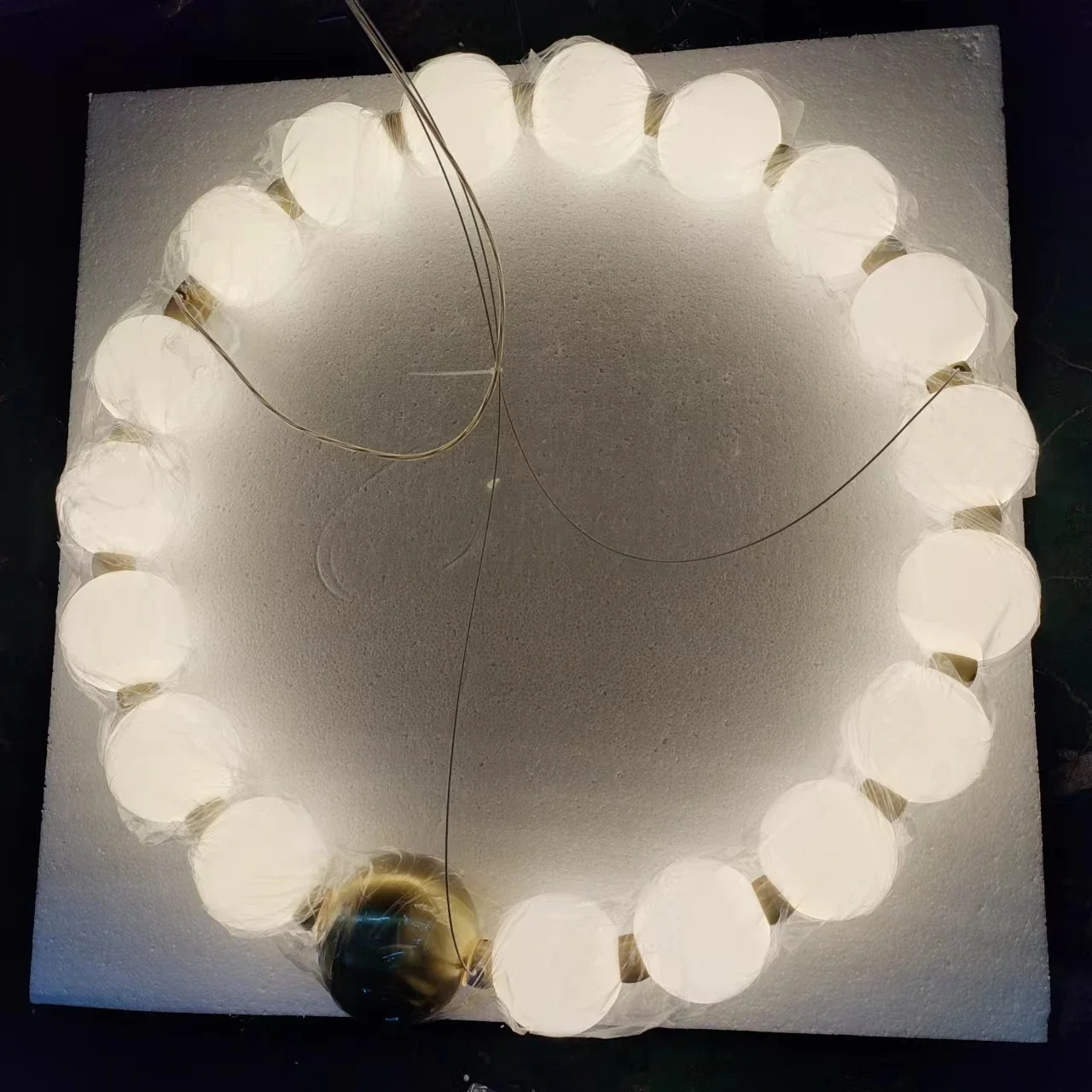 French Pearl Necklace Dining Chandelier Nordic Living Room Chandelier Full Copper Buddha Bead Acrylic Lamp