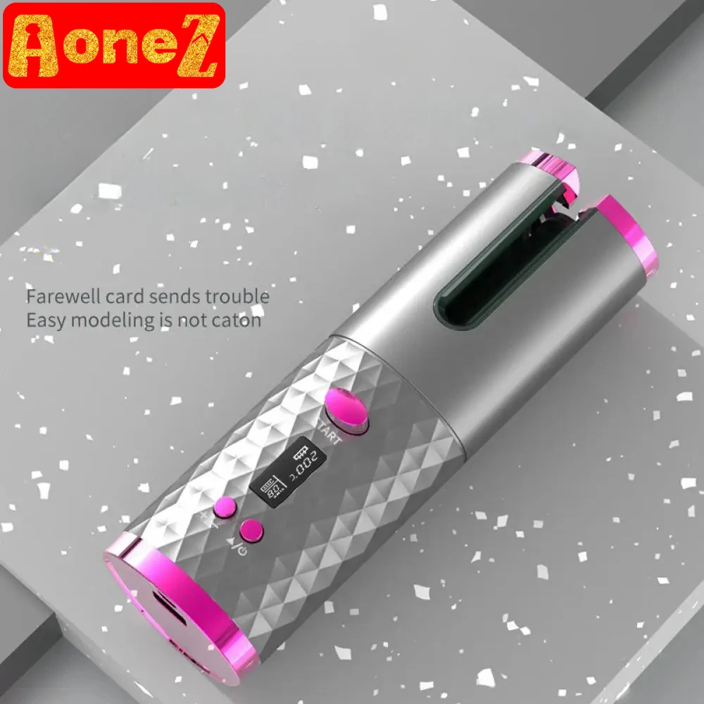 AONEZ Auto Rotating USB-C Cordless Hair Curler Adjustable Temp Time Fast Heat Curling Iron for Effortless Styling Travel Home