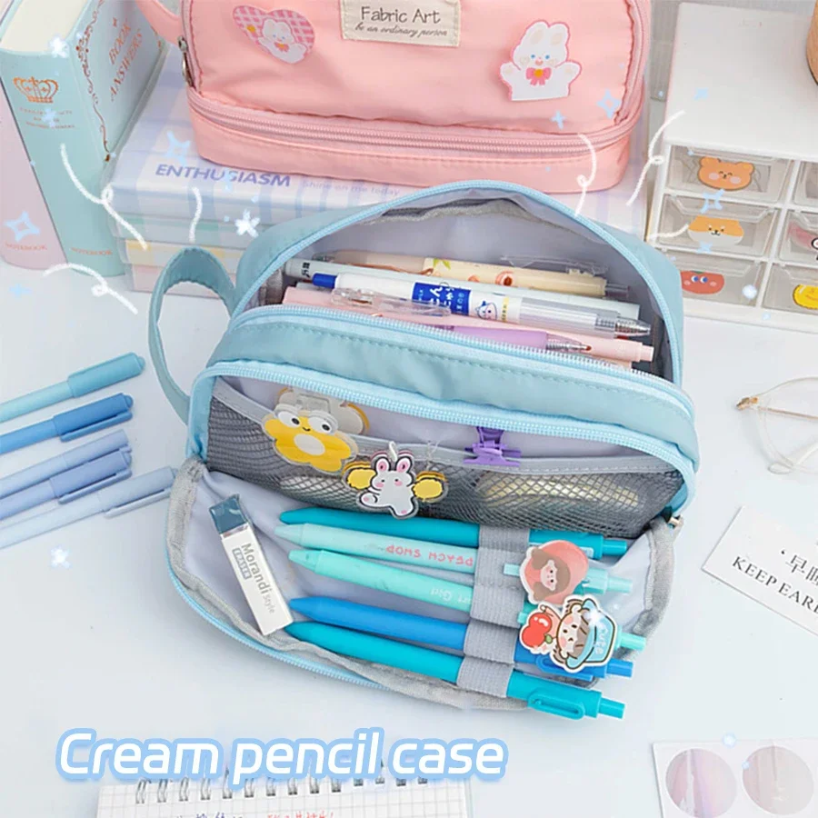 Girl Large Capacity Pencil Case Kawaii Aesthetic Pen Pouch 3 Compartments Organizer Korean Stationery School Supplies pencil cases pen storage bag stationery box