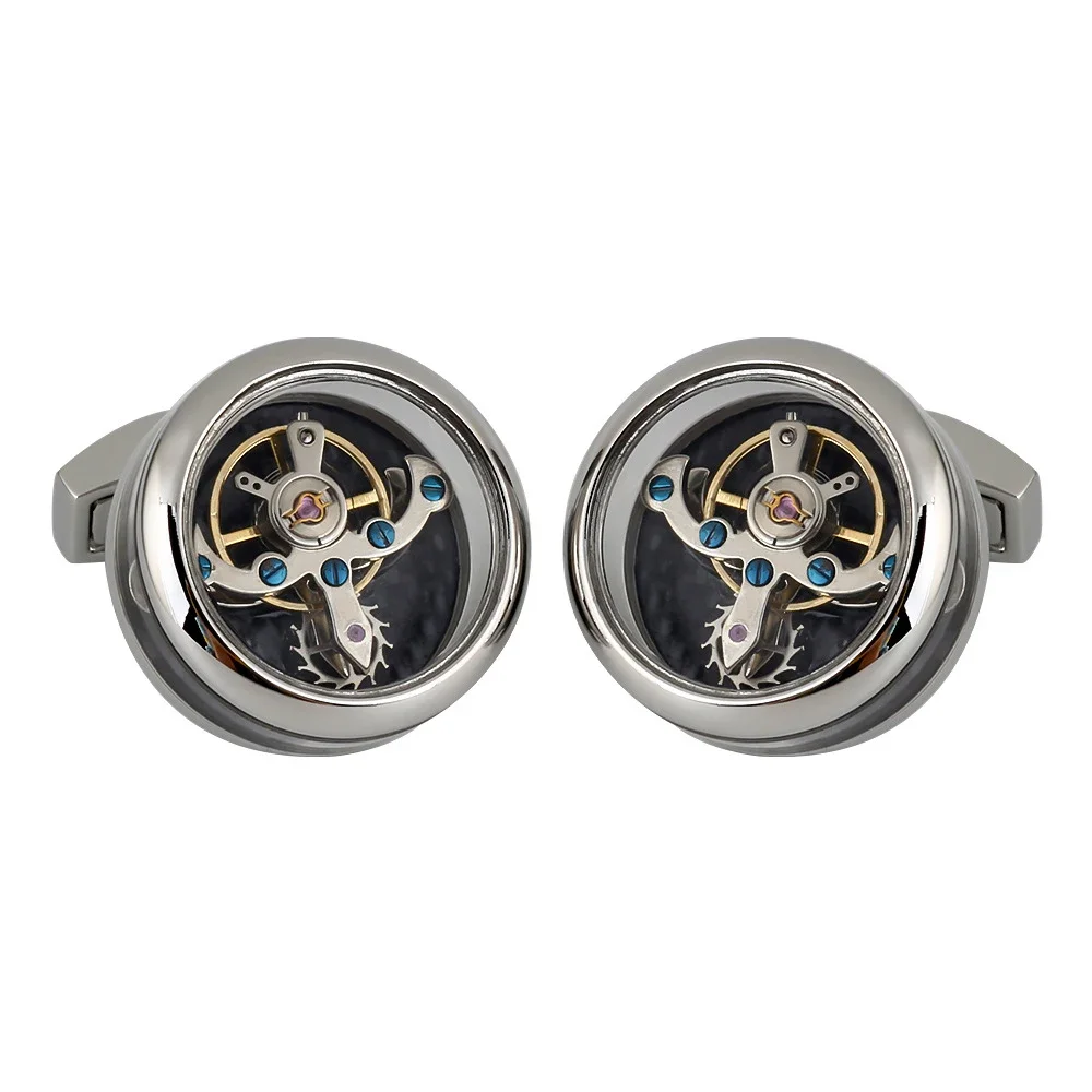 High quality Movement Tourbillon Cufflinks For Mens Wedding Groom Mechanical Watch Steampunk Gear Cufflinks Relojes Gemelos