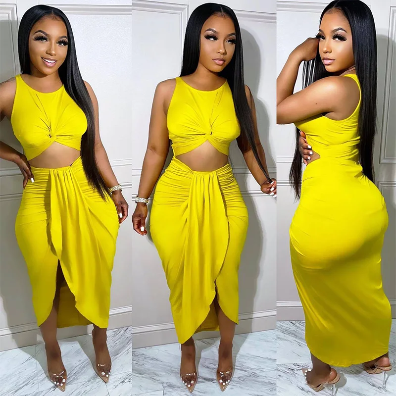 

Elegant Ruched Cut Out Party Dresses for Women 2023 Sleeveless O-neck Bodycon Maxi Dress Sexy Silky Irregular Split Club Dresses