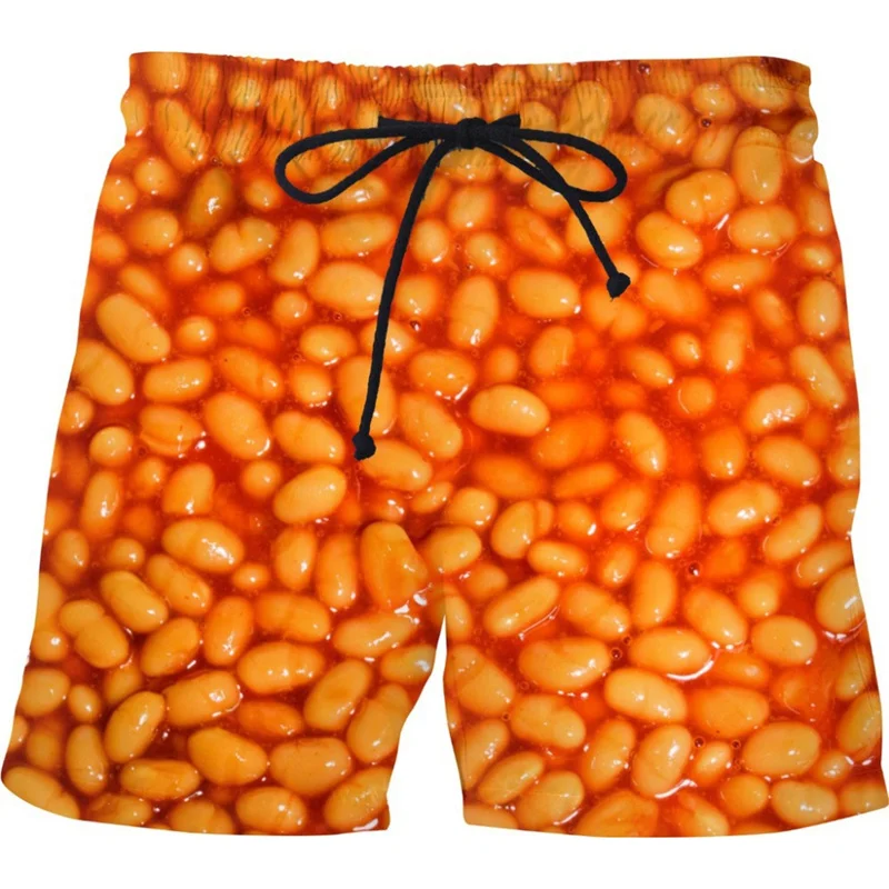 thumbnail image 1 of Pantalones cortos con estampado 3D de perritos calientes y carne grasientos divertidos para hombre, pantalones cortos de playa de hip hop callejero, pantalones cortos de natación para patineta, bañado, 1 of 4