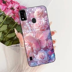 Charming Floral Butterfly Cat Black Silicone Phone Case for Zte Blade A71 (HEITPU - 6174)