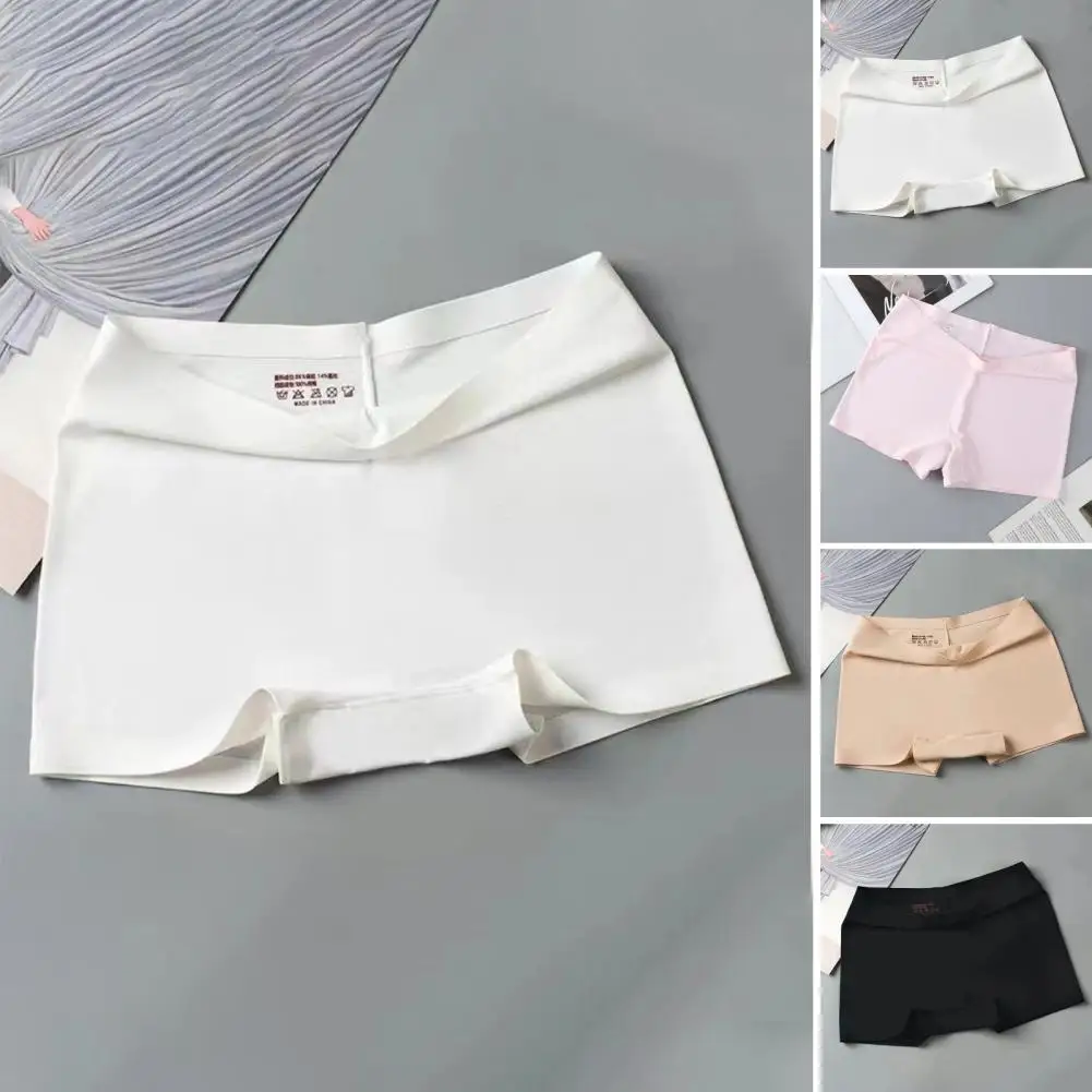 Women Safety Pants High Elasticity Solid Color Ice Silk Seamless Anti-exposure Mid Waist Quick Dry Mini Skirt Inner Shorts Yoga