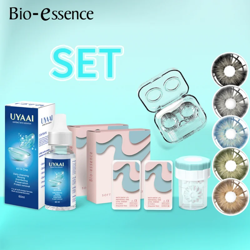 Bio-essence 1 Pair Colorcon Colored Contact Lenses for Eyes Blue Lenses Green Eye Lenses Solution Liquid Lenses Cleaner