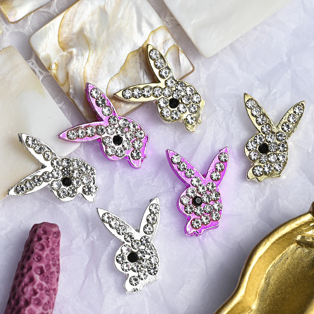 10개입 3D 럭셔리 토끼 네일 아트 라인스톤 10*15mm 골드/실버/핑크 글리터 다이아몬드 토끼 네일 참 Y2k 네일 아트 장식&