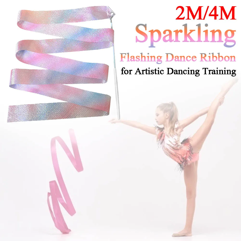 2/4M Rhythmic Gymnastics Ribbon with Wand Sparkling Dance Ribbon Multifunction Twirling Streamer Aesthetic for Kids Girls gymnastics ribbon