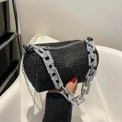 Sparkling Rhinestone Glitter Mini Bucket Bag - Women's Crossbody Purse (Black)