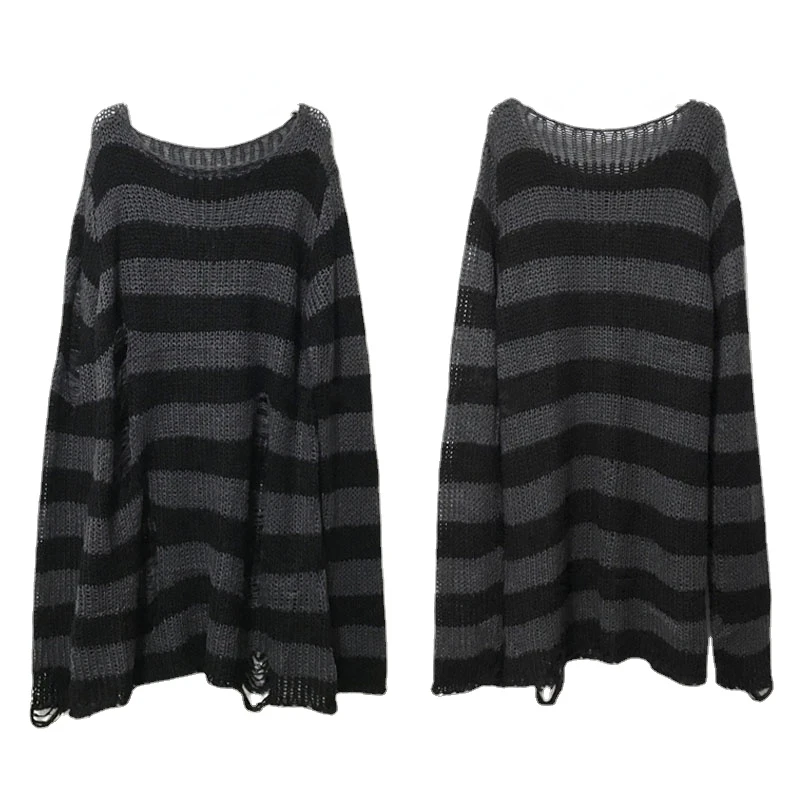 トップス BLOODY ANARCHY SUMMER JUMPER New Punk Gothic Long Unisex Sweater Summer Women Striped