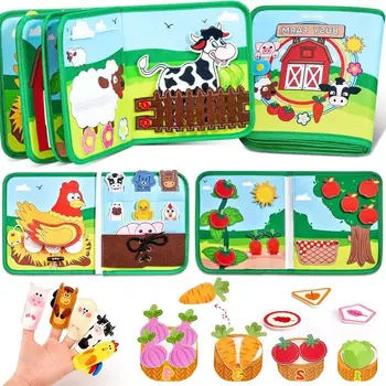 Libri in feltro Montessori per bambini: Storie di animali della fattoria, libri sensoriali per l'apprendimento prescolare e la motricità fine, giocattoli educativi per la prima infanzia