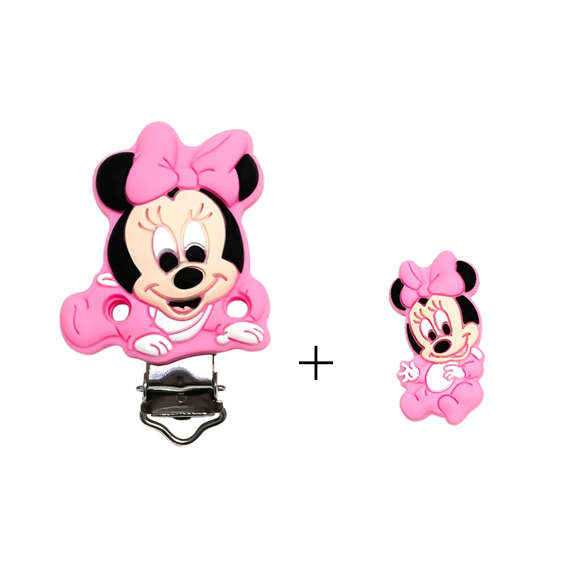 Teething Toys Teething Beads 2pcs one set Silicone Minnie Dumbo Mickey Beads Food-Grade Chewing DIY Nipple Chain Jewelry Accessories