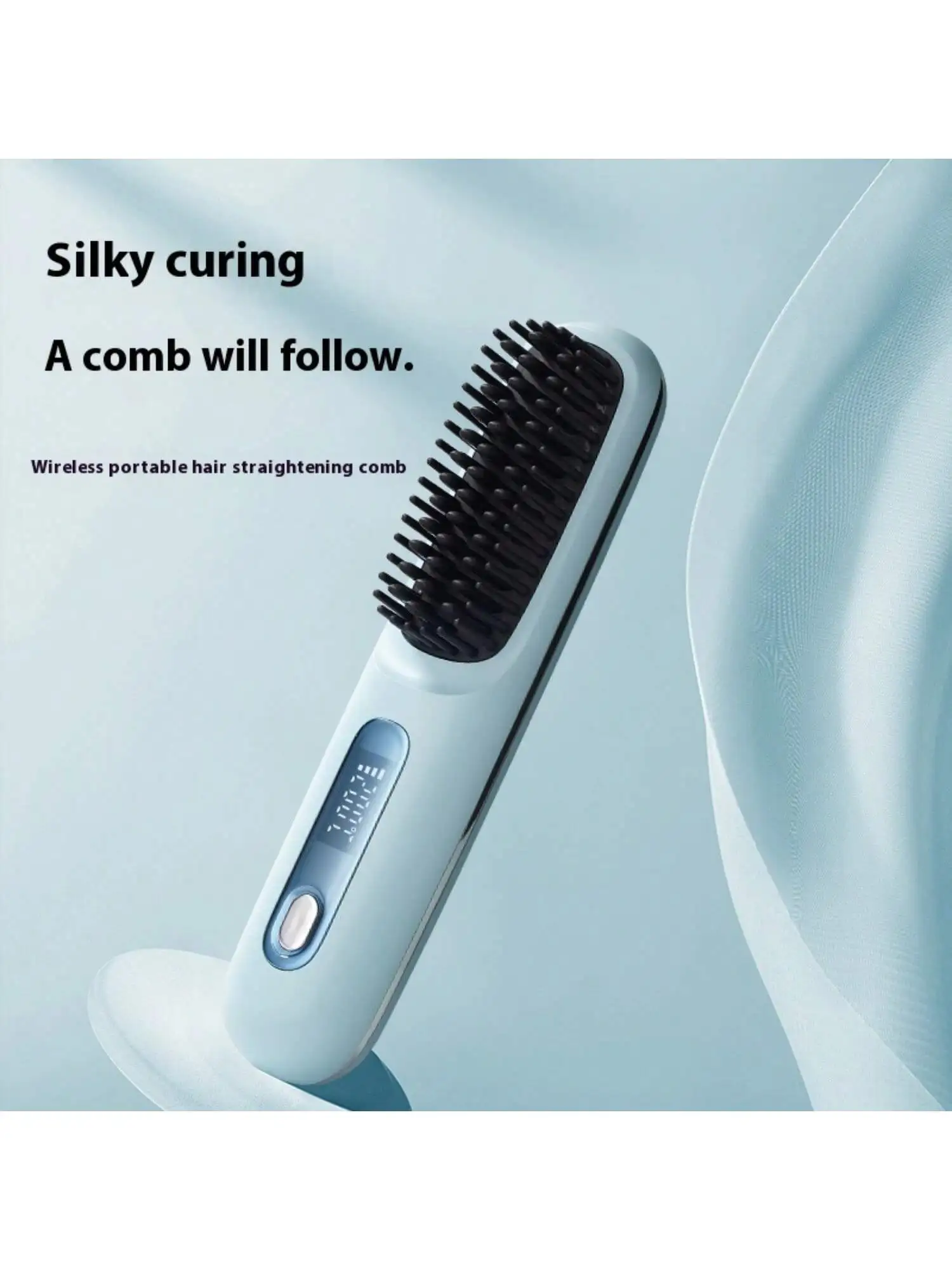 New Wireless LCD Hair Straightening Comb, USB Rechargeable Ceramic Heated Straightener Brush, Portable Negative Ion Hair Straigh 3