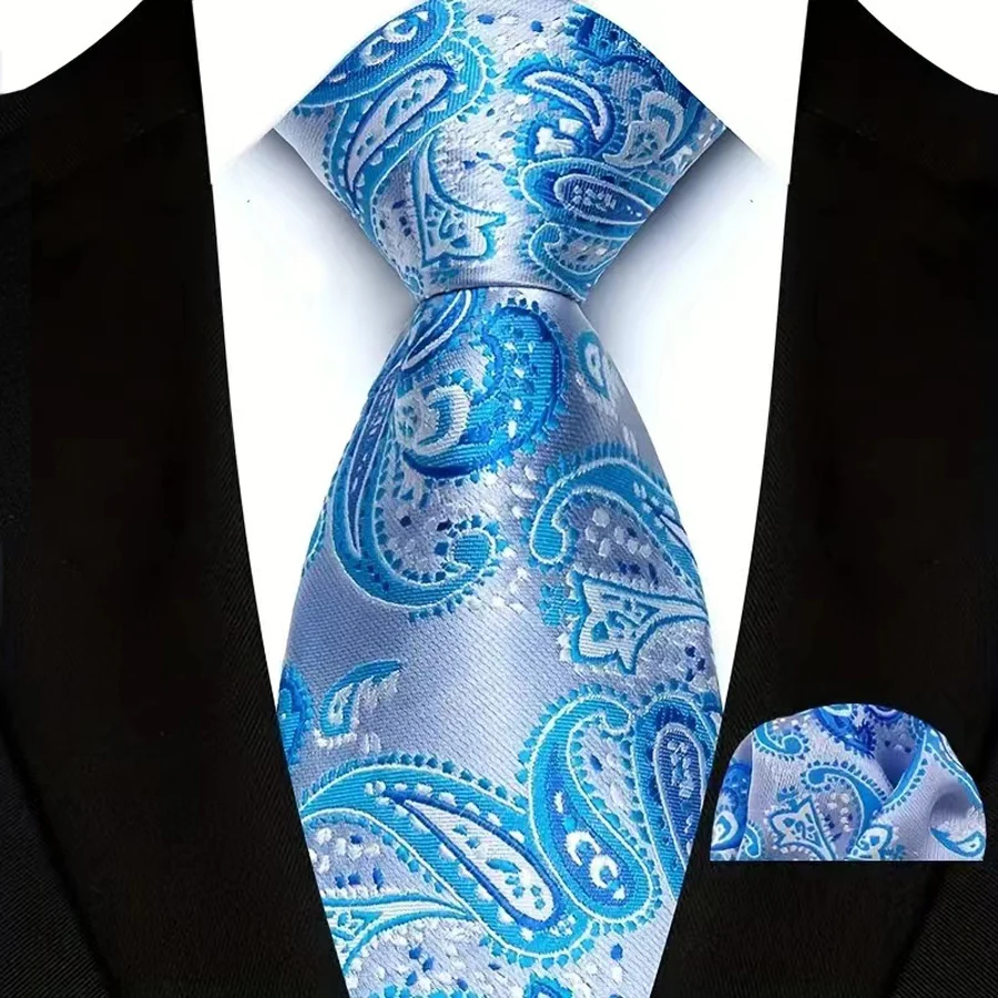 Luxus Herren Krawatten Floral Silber Lila Krawatten Paisley Krawatte Einstecktuch Set Männer Hochzeit Business Party 8CM Krawatte Zubehör geschenk – Detail 12